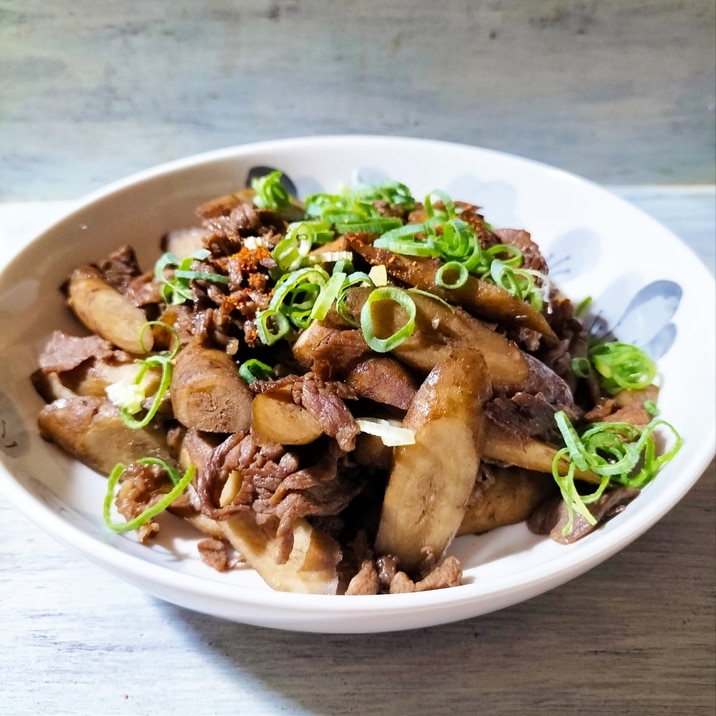 九条葱乗せ✨牛蒡&牛肉の甘辛炒め